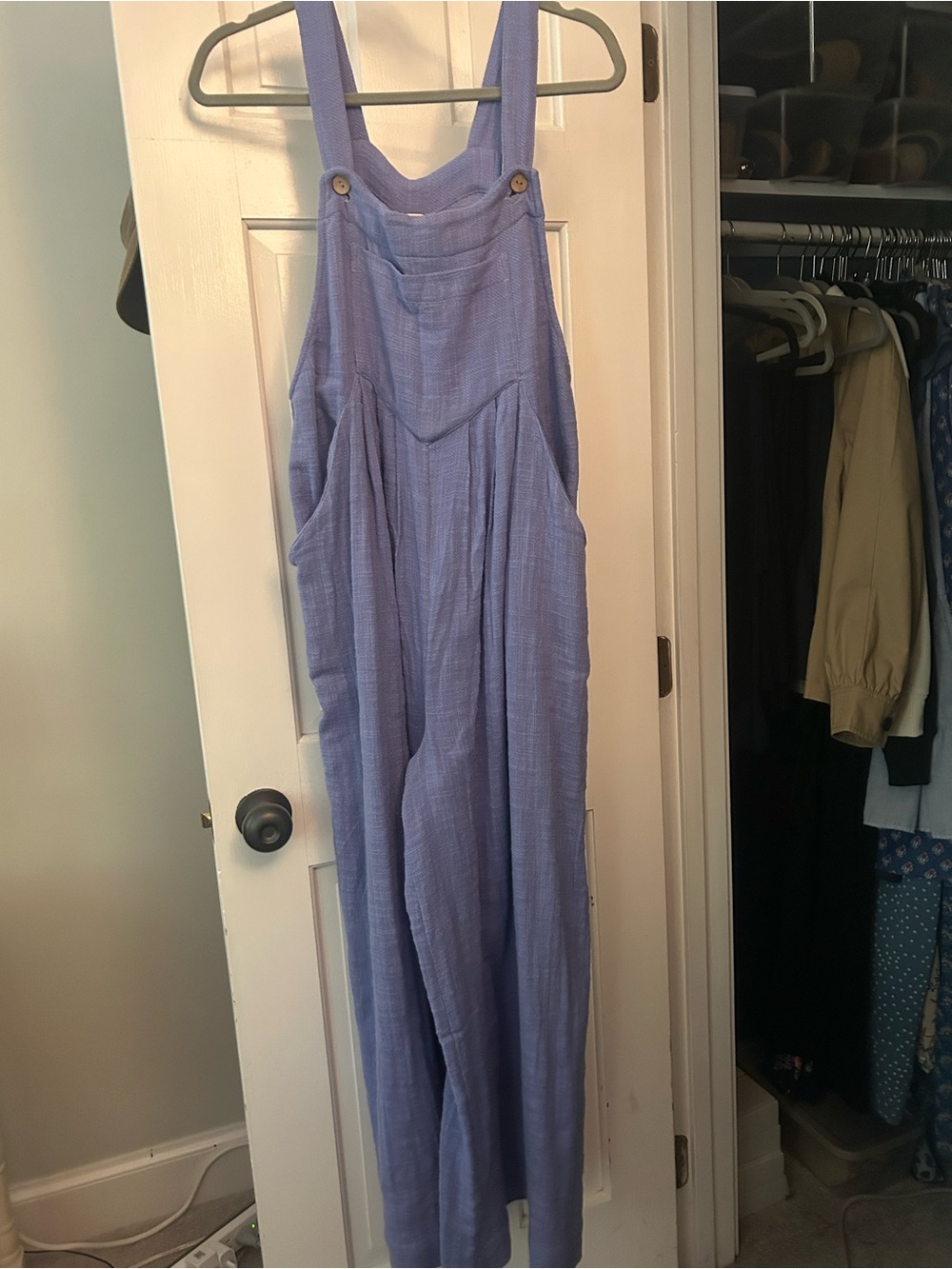 Free People Lavender Blue Textured Overalls Jumpsuit - Picture 4 of 5